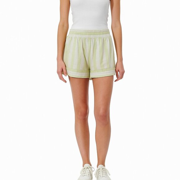 Anthropologie Shorts Lime Ivory Striped Shorts Large Petite *Missing Drawstring* - Picture 1 of 10